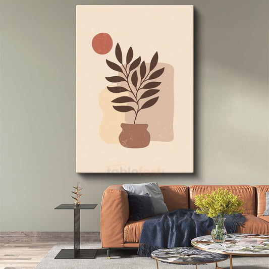 Minimalist Bitki - Toprak Tonlarında Botanik İllüstrasyon Kanvas Tablo