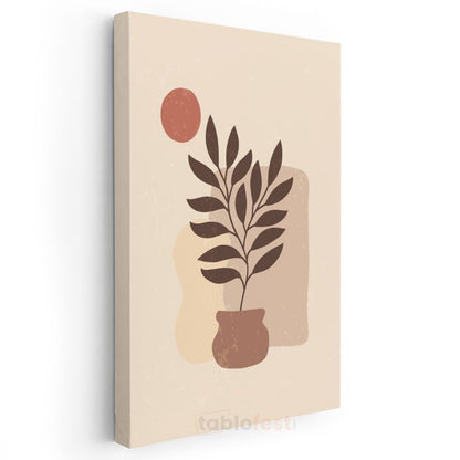 Minimalist Bitki - Toprak Tonlarında Botanik İllüstrasyon Kanvas Tablo
