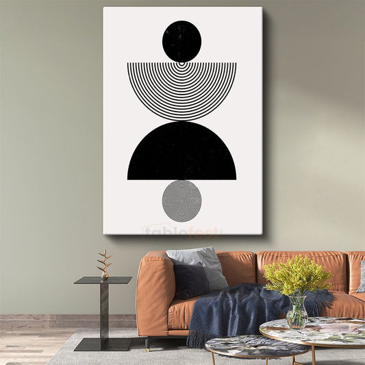 Geometrik Harmoni - Minimalist Siyah Beyaz Desen Kanvas Tablo