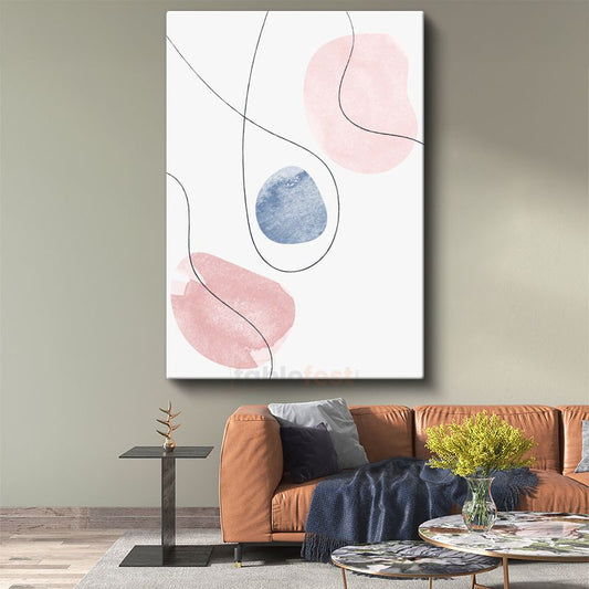 Minimalist Çizgiler - Pembe Mavi Soyut Formlar Kanvas Tablo