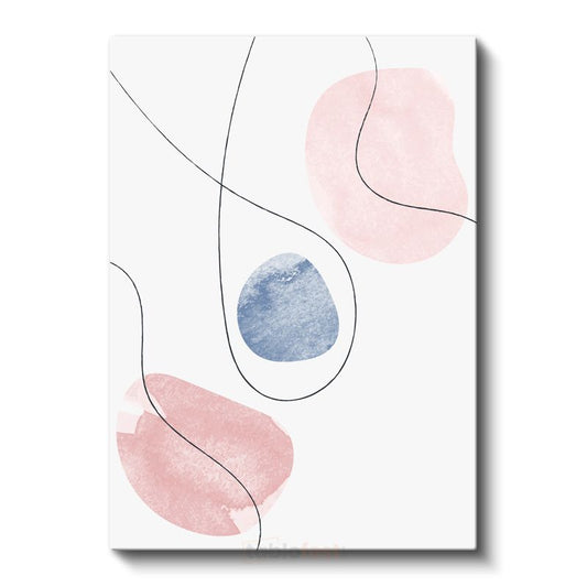 Minimalist Çizgiler - Pembe Mavi Soyut Formlar Kanvas Tablo