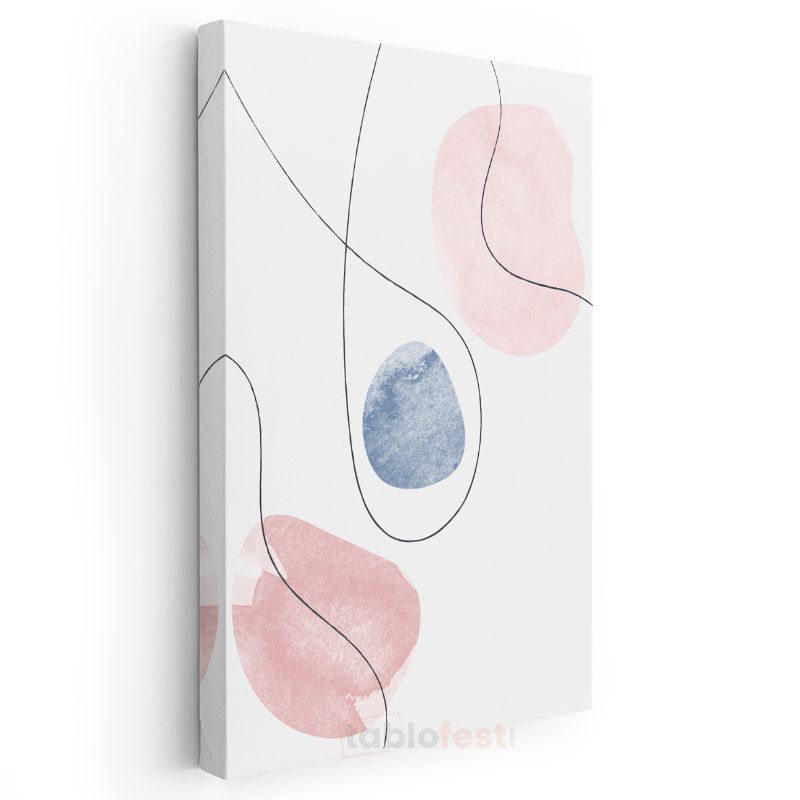 Minimalist Çizgiler - Pembe Mavi Soyut Formlar Kanvas Tablo