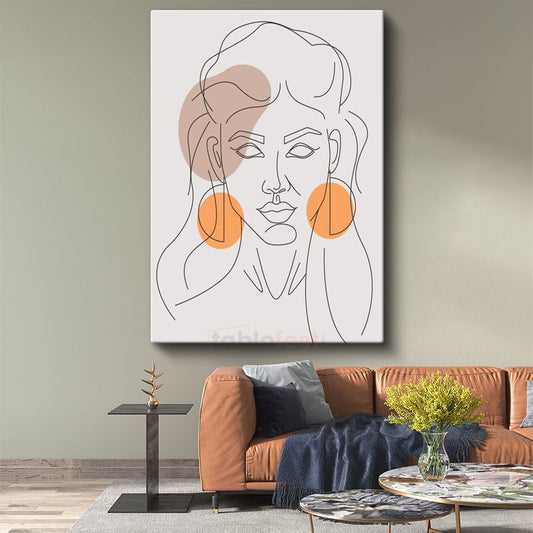 Modern Çizgiler - Turuncu Detaylı Minimalist Portre Kanvas Tablo