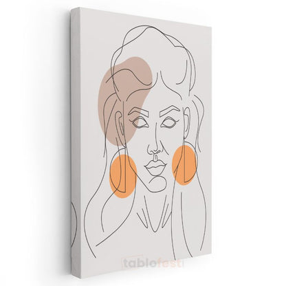 Modern Çizgiler - Turuncu Detaylı Minimalist Portre Kanvas Tablo