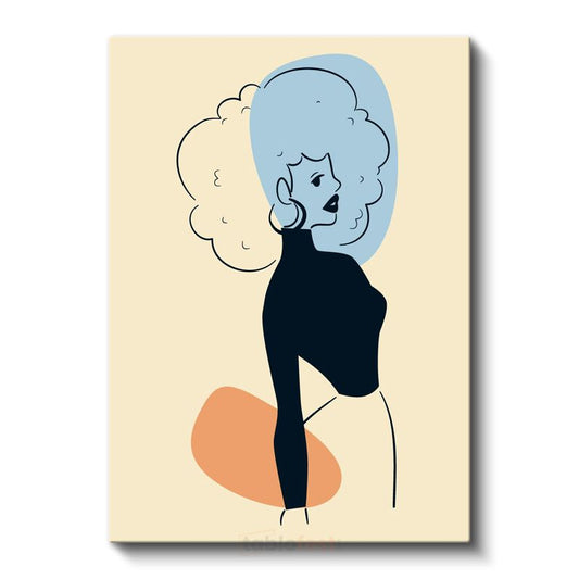 Retro Siluet - Kontrast Renkli Minimalist Profil Kanvas Tablo