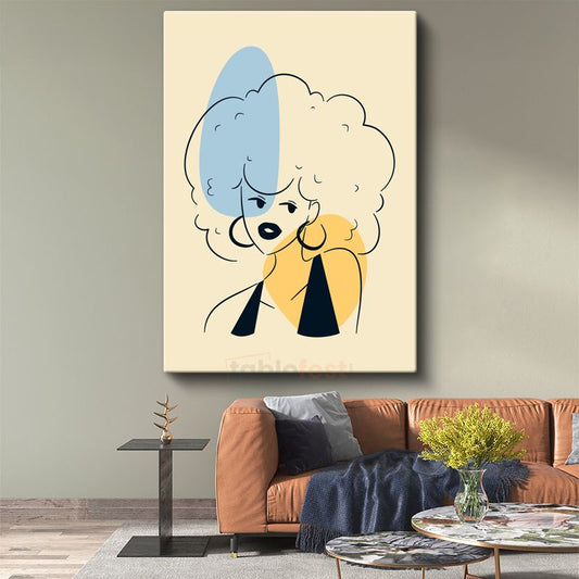 Pop Art Etkisi - Mavi Tonlarda Soyut Kadın Portresi Kanvas Tablo