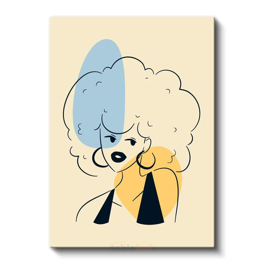 Pop Art Etkisi - Mavi Tonlarda Soyut Kadın Portresi Kanvas Tablo