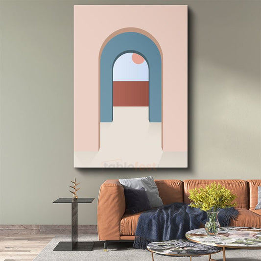 Kemerli Geçit - Pastel Tonlar ve Geometrik Formlar Kanvas Tablo