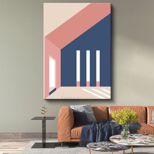 Çift Pencere - Minimalist Mimari ve Mavi Merdivenler Kanvas Tablo