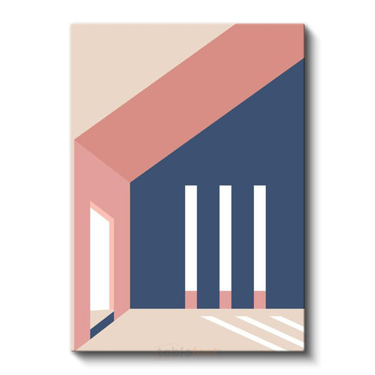 Çift Pencere - Minimalist Mimari ve Mavi Merdivenler Kanvas Tablo
