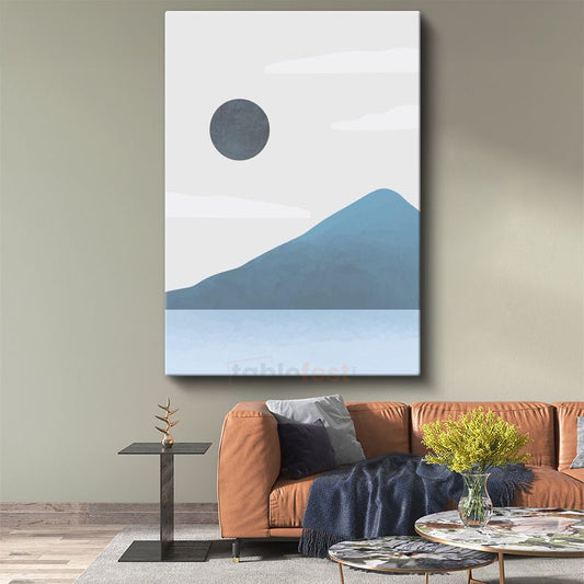 Gri Gezegen - Mavi Dağ Manzarası Minimalist Kanvas Tablo