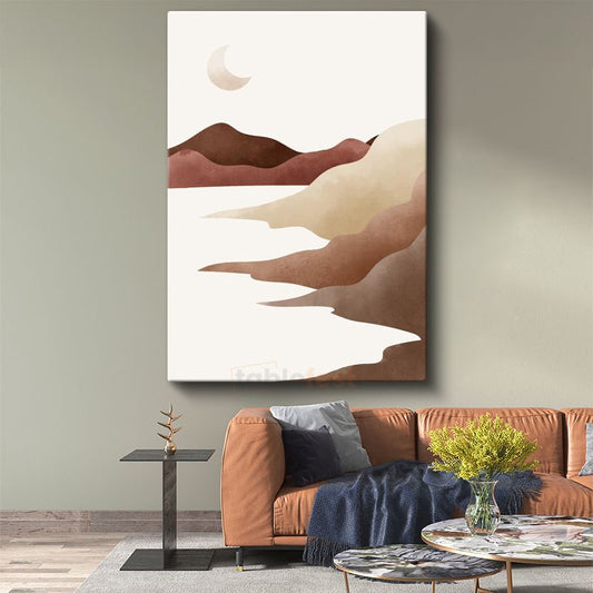 Toprak Tonları - Ay Işığında Dağ Siluetleri Minimalist Kanvas Tablo