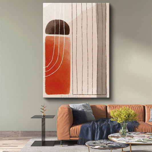 Dikey Ritim - Kırmızı Blok ve İnce Çizgiler Minimalist Kanvas Tablo