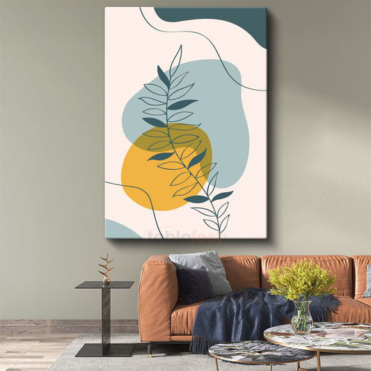 Yaprak Dalları - Pastel Geometrik Desen Kanvas Tablo