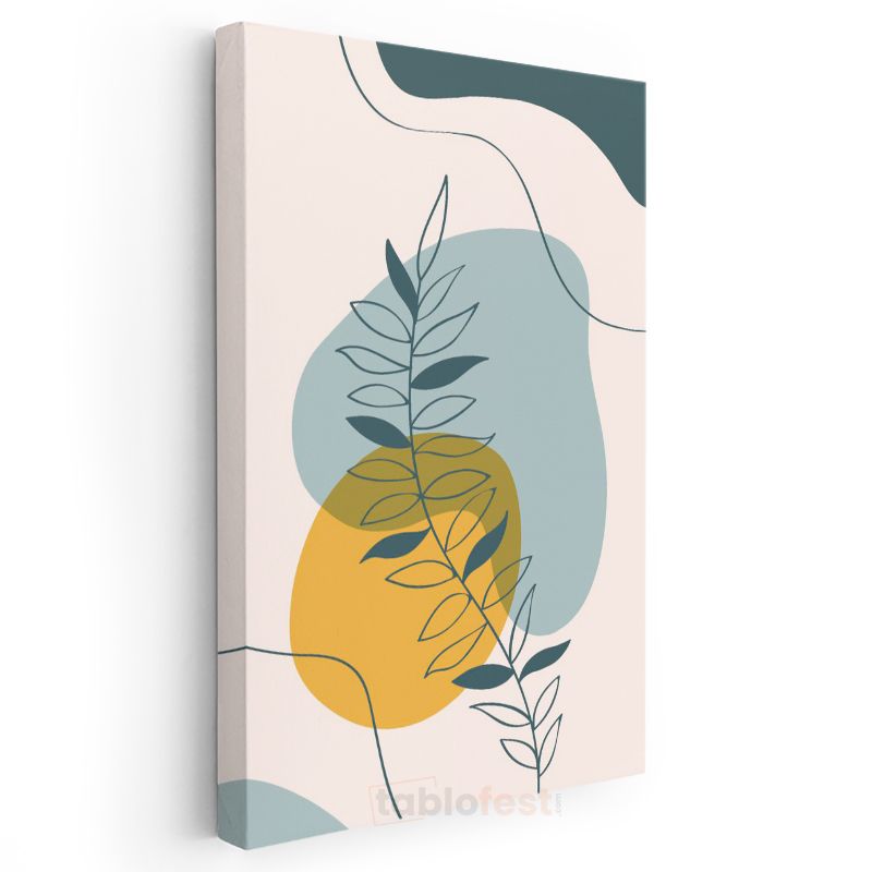 Yaprak Dalları - Pastel Geometrik Desen Kanvas Tablo