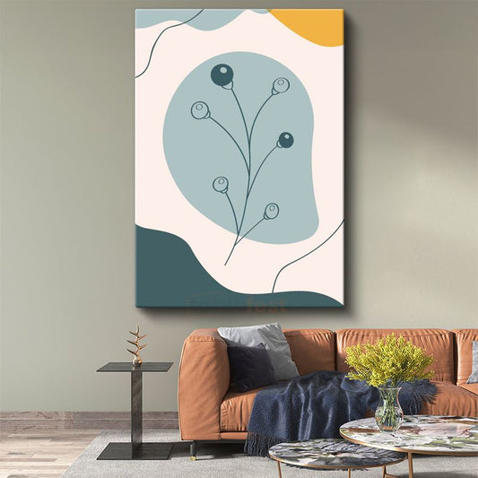 Tomurcuk Dalı - Minimalist Botanik İllüstrasyon Kanvas Tablo