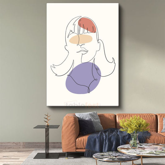 Tek Çizgi Portre - Minimalist Kadın Silueti Kanvas Tablo