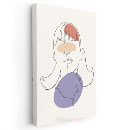 Tek Çizgi Portre - Minimalist Kadın Silueti Kanvas Tablo