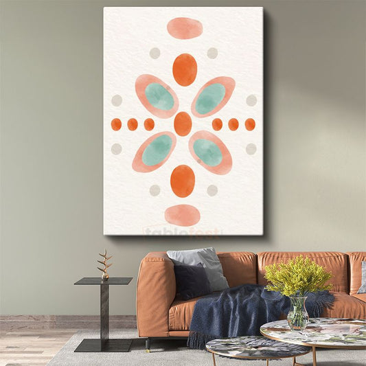 Çiçeksi Simetri - Minimalist Soyut Desen Kanvas Tablo