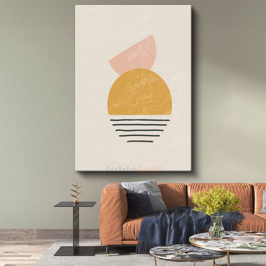 Geometrik Denge - Altın Yarım Daire Minimalist Kanvas Tablo