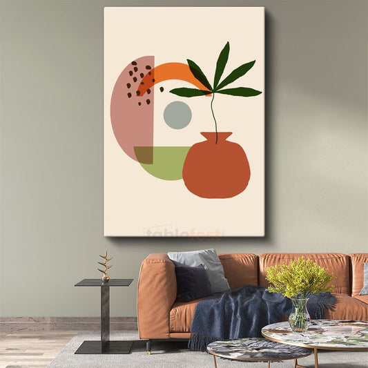 Botanik Harmoni - Minimalist Geometrik Desenli Kanvas Tablo