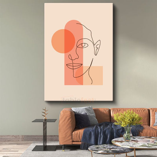 Minimalist Yüz Çizgisi - Geometrik Şekiller ve Sıcak Tonlar Kanvas Tablo