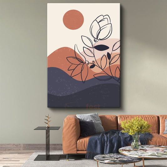 Minimalist Çiçek - Tek Çizgi Sanatıyla Soyut Botanik Kanvas Tablo