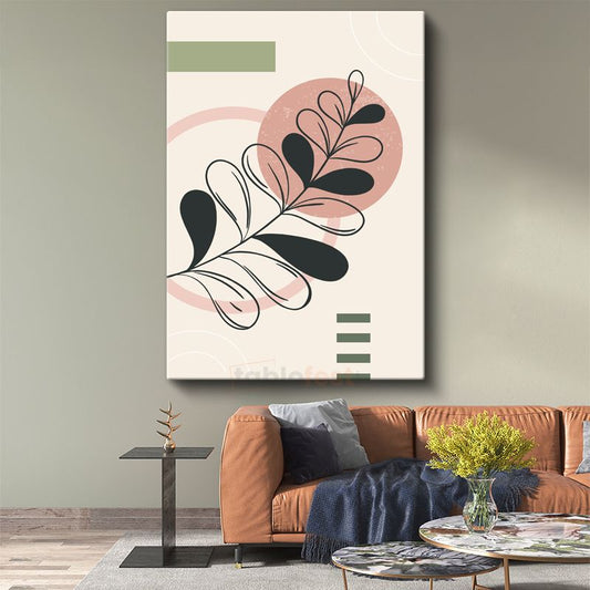 Botanik Harmoni - Minimalist Yaprak Deseni Kanvas Tablo
