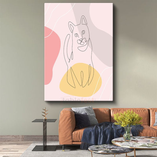 Soyut Kedi - Tek Çizgi Minimalist Hayvan Kanvas Tablo