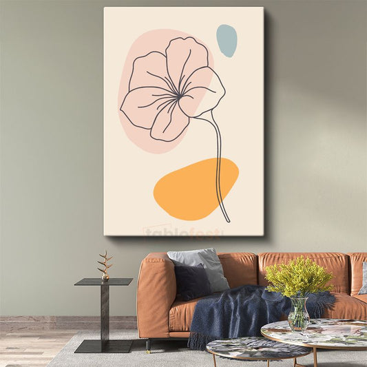 Çiçek Esintisi - Minimalist Botanik İllüstrasyon Kanvas Tablo