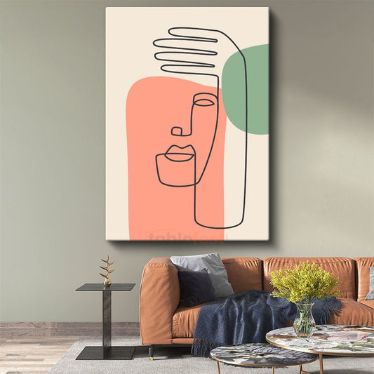 Soyut Portre - Tek Çizgi Minimalist Yüz Kanvas Tablo