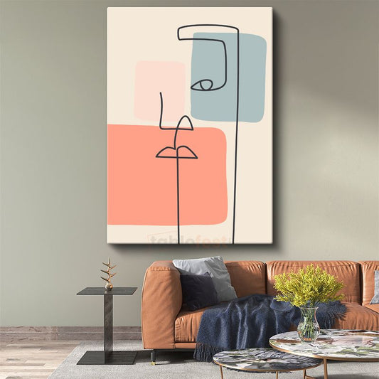 Minimalist Çizgi Sanatı - Soyut Yüz Silüeti Kanvas Tablo