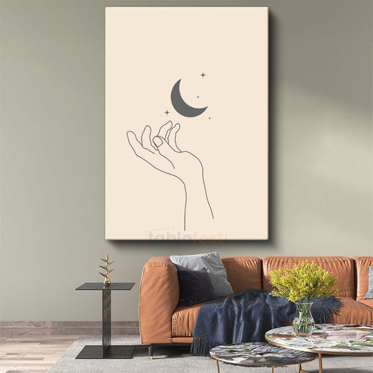 Ay Tutulumu - Minimalist El Çizimi Kanvas Tablo