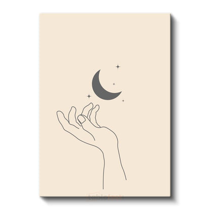 Ay Tutulumu - Minimalist El Çizimi Kanvas Tablo