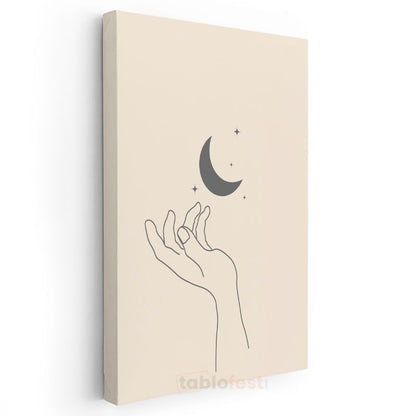 Ay Tutulumu - Minimalist El Çizimi Kanvas Tablo
