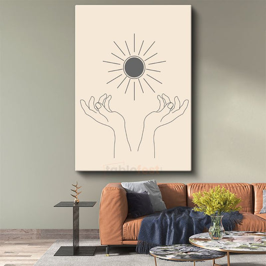 Güneşi Tutan Eller - Minimalist Çizgi Sanatı Kanvas Tablo
