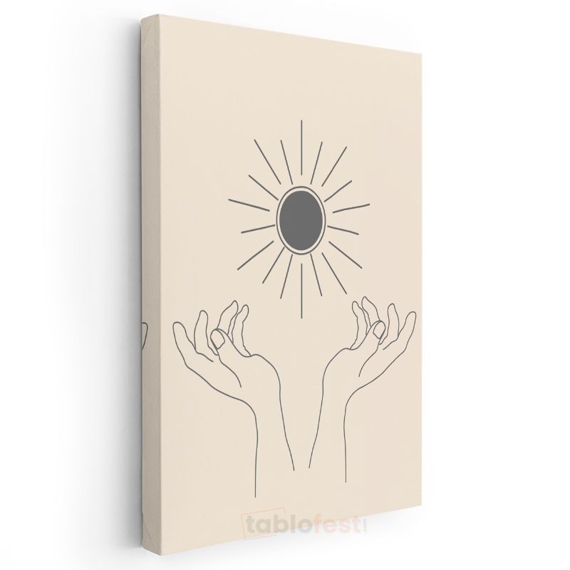 Güneşi Tutan Eller - Minimalist Çizgi Sanatı Kanvas Tablo