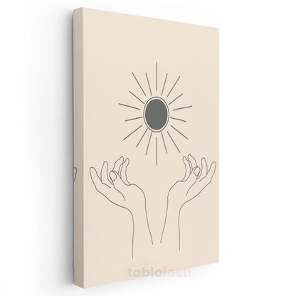Güneşi Tutan Eller - Minimalist Çizgi Sanatı Kanvas Tablo