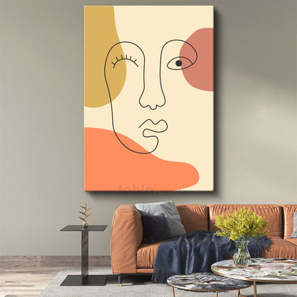 Minimalist Yüz Çizgisi - Pastel Tonlarda Soyut İfade Kanvas Tablo