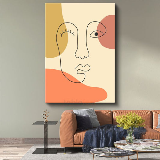 Minimalist Yüz Çizgisi - Pastel Tonlarda Soyut İfade Kanvas Tablo