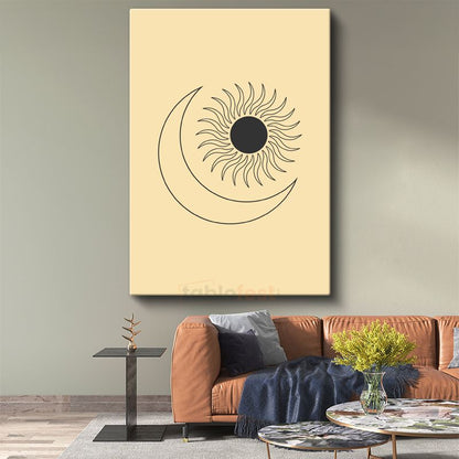 Güneş ve Ay Birlikteliği - Minimalist Göksel Semboller Kanvas Tablo