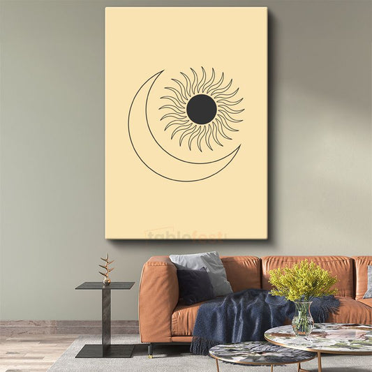 Güneş ve Ay Birlikteliği - Minimalist Göksel Semboller Kanvas Tablo