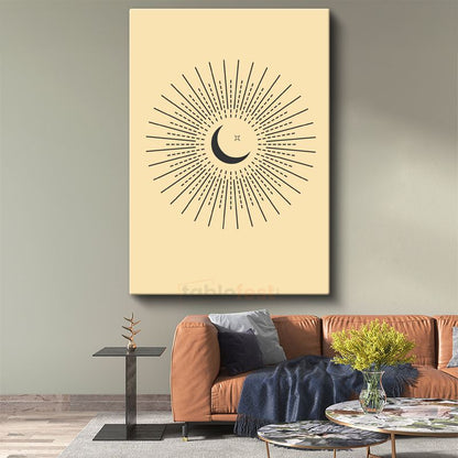 Işık Patlaması - Minimalist Ay Işığı Geometrisi Kanvas Tablo