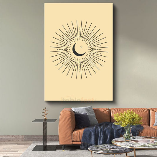 Işık Patlaması - Minimalist Ay Işığı Geometrisi Kanvas Tablo