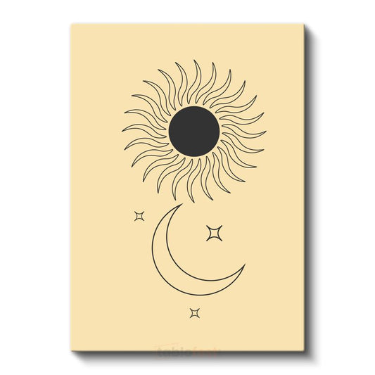 Kozmik Denge - Minimalist Güneş ve Ay Motifli Kanvas Tablo