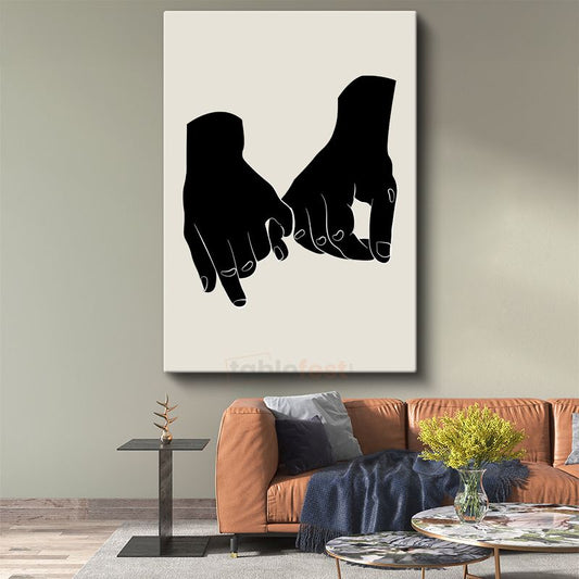 Bağlantı - Siyah Eller Silueti Minimalist Kanvas Tablo