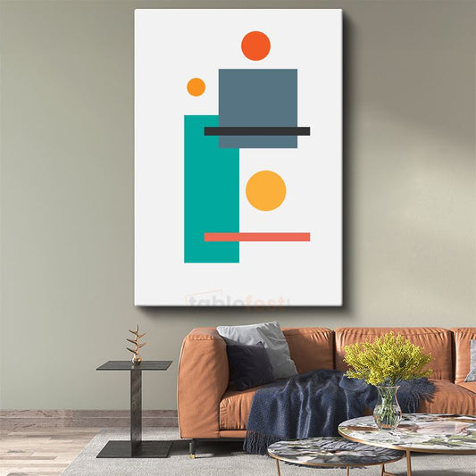 Minimalist Denge - Turkuaz ve Turuncu Dairelerle Geometrik Kanvas Tablo