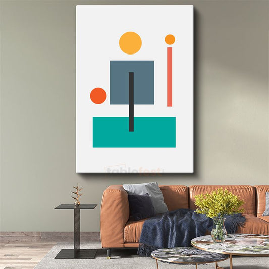 Geometrik Harmoni - Turkuaz ve Turuncu Dairelerle Minimalist Kanvas Tablo
