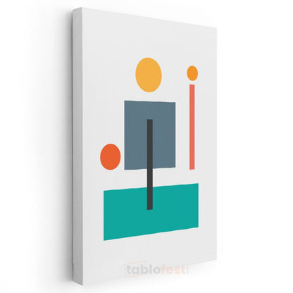 Geometrik Harmoni - Turkuaz ve Turuncu Dairelerle Minimalist Kanvas Tablo