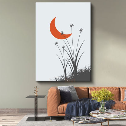 Turuncu Hilal - Minimalist Çiçek Siluetleri Kanvas Tablo